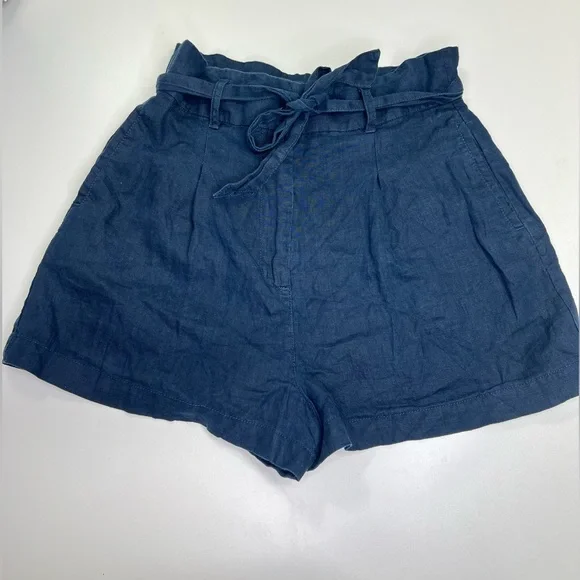 Artisan NY 100% Linen High Waist Shorts Size 10 Navy Blue - Picture 5 of 11